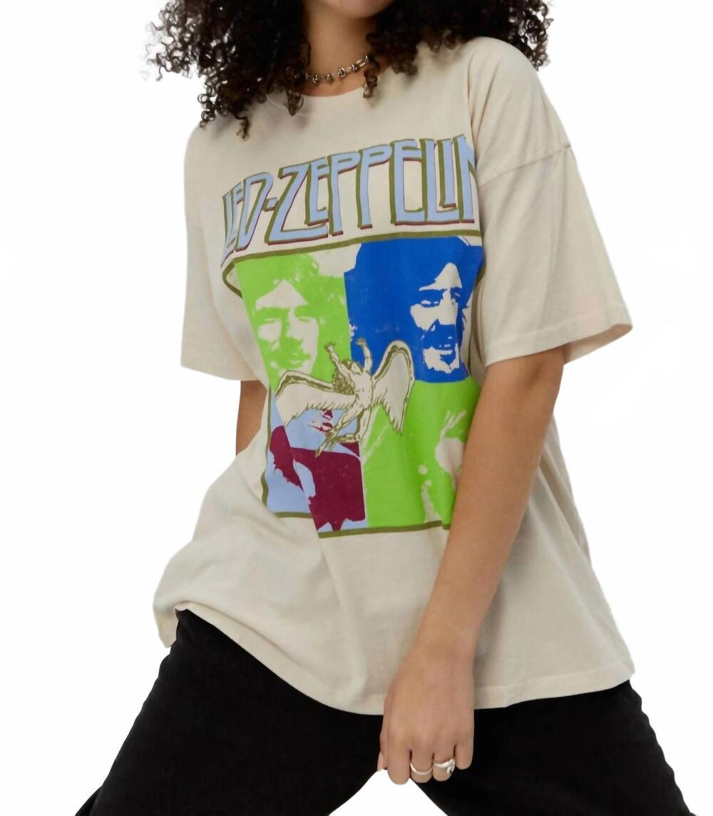 NEW DAYDREAMER led zepplin four square merch boyfriend t shirt in dirty white